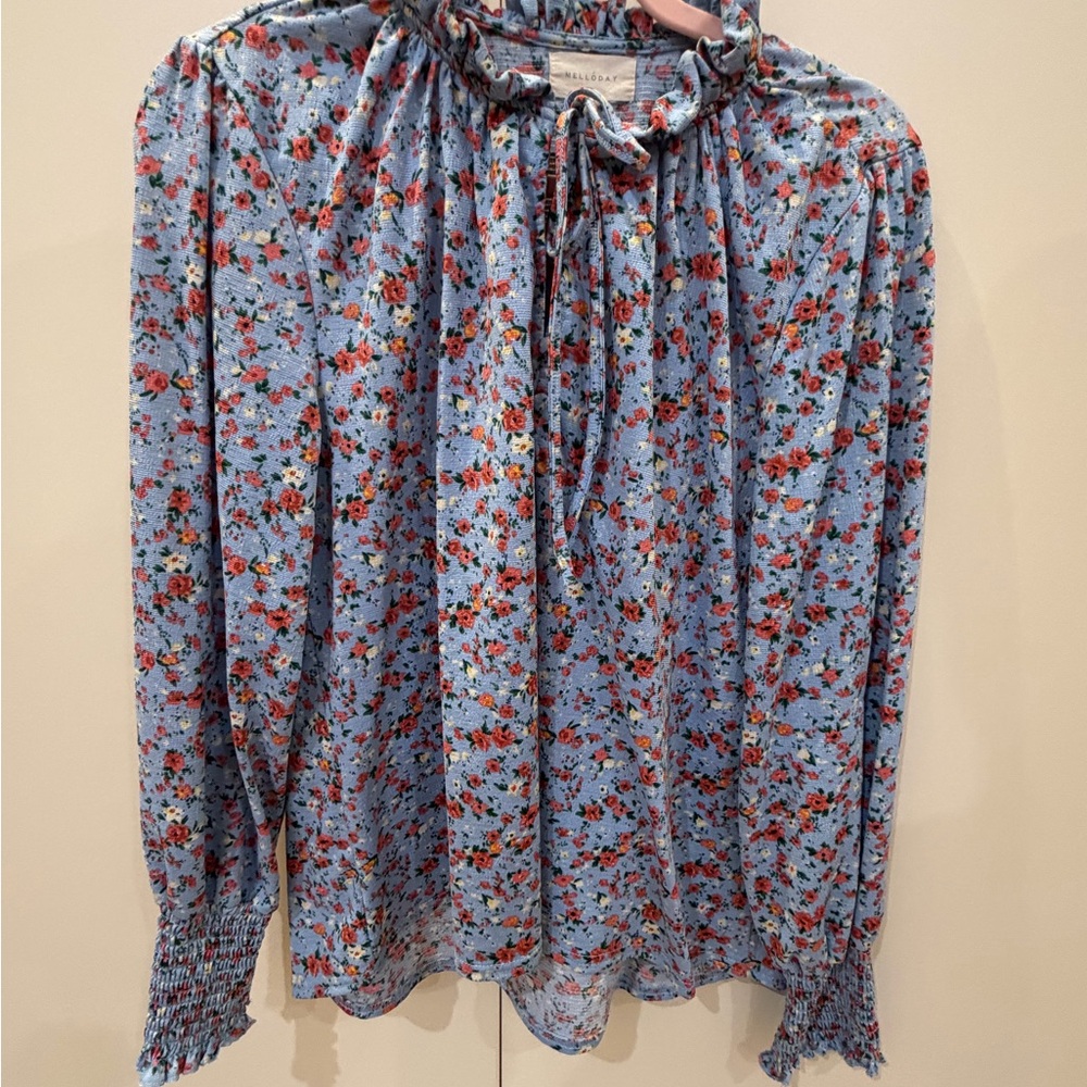 MELLODAY Floral Print Blouse in Blue and Red